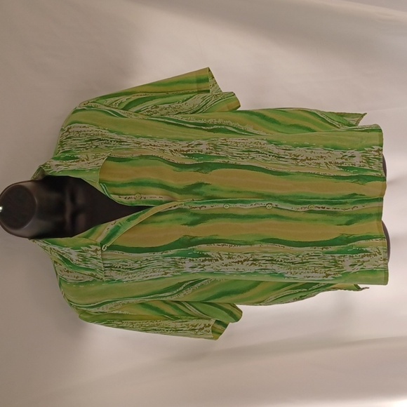 Voir Collection Vintage Animal Print Green/White Blouse L - Picture 1 of 6